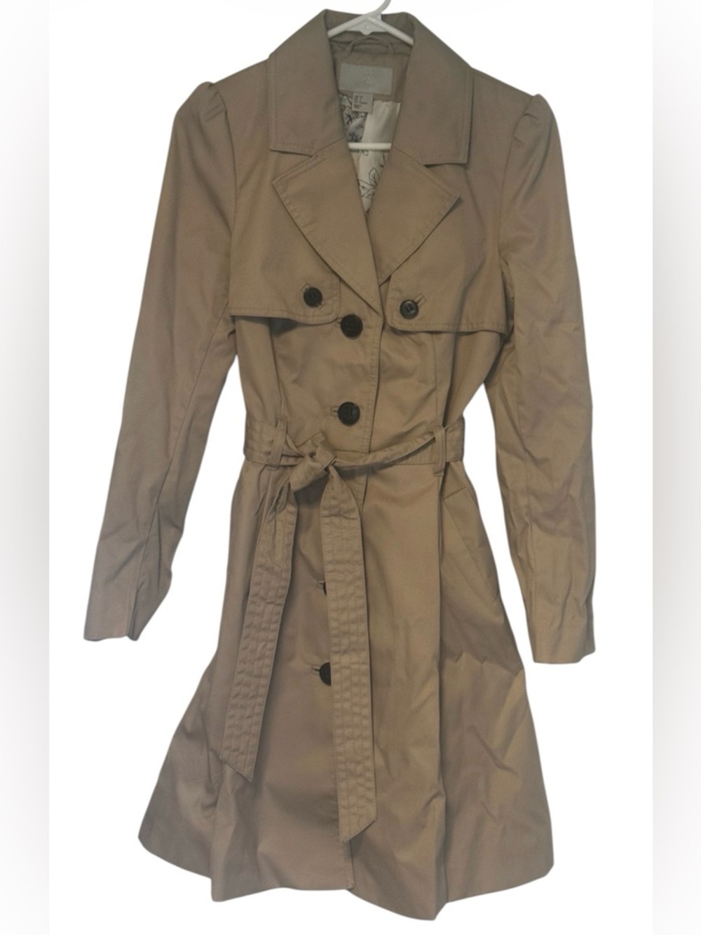 H&M Beige Double-Breasted Trench Coat with Tie Belt sz6